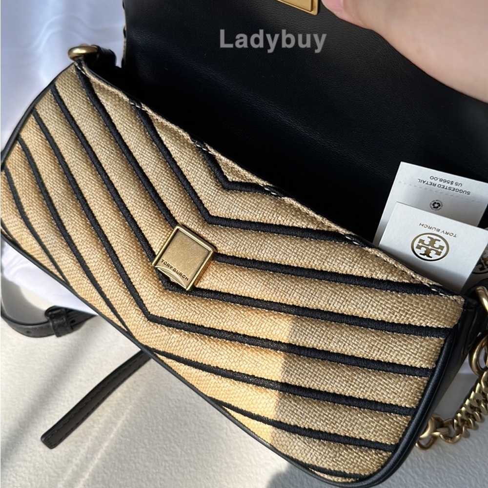 🟢Tory Burch Soft Straw Small Kira Chevron Convertible Flap Shoulder Bag $568 - Picture 11 of 14